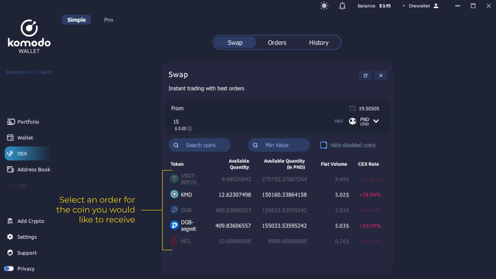 Simple View Trading on Komodo Wallet Desktop